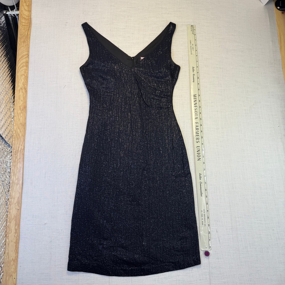 Tocca Dress Size 2 Cocktail Party Metallic Shimmer Women Black Ruched V Neck Zip